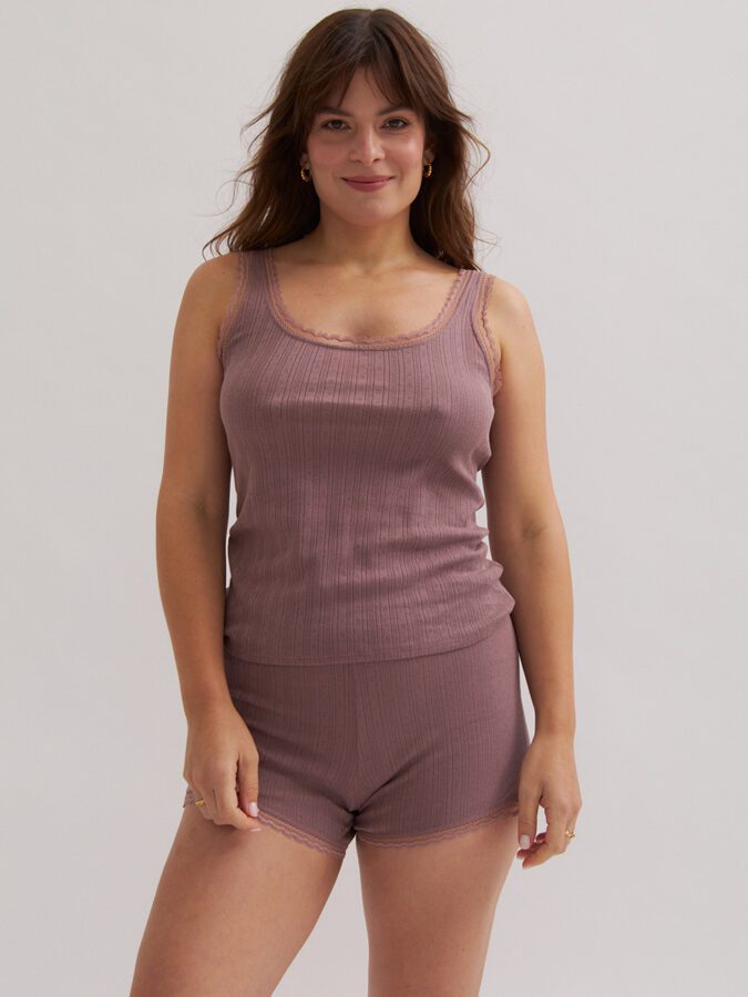 Camisole | Lace & Pointelle Cotton | Mauve