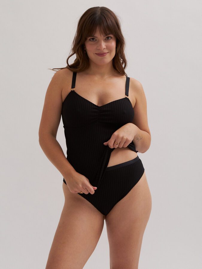Camisole with bralette | Ribbed Cotton | Onyx