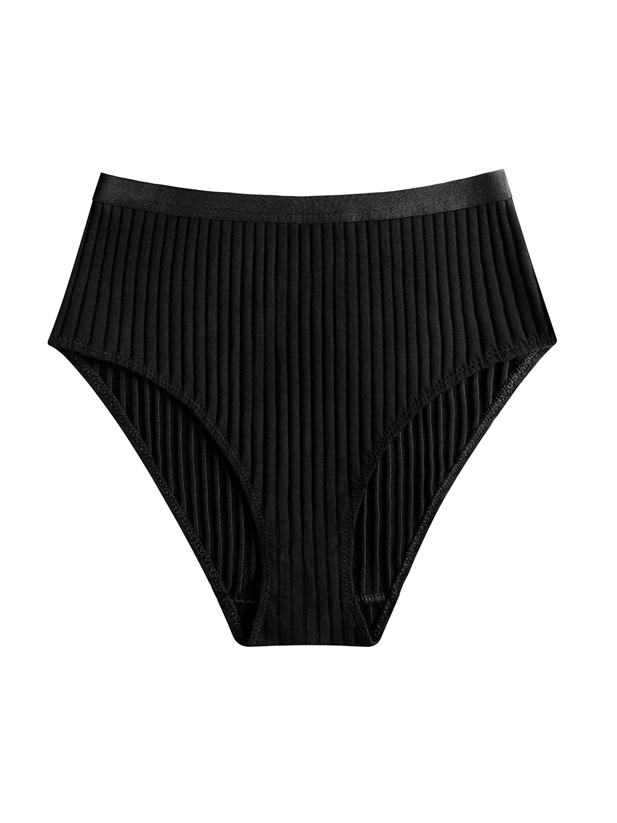 High Waist Briefs | Ribbed Cotton | Onyx - Image 2