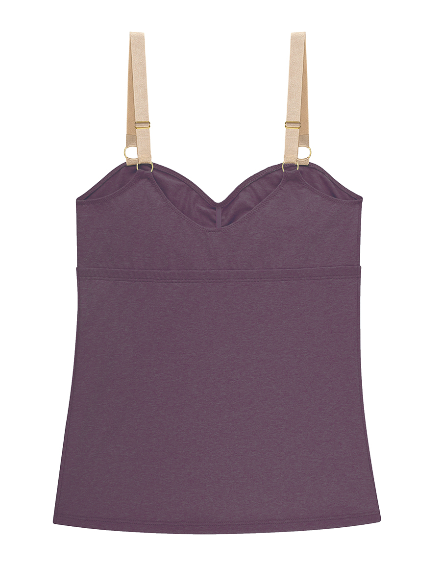 Camisole with braglette | Cotton Mélange | Plum Wine - Image 2