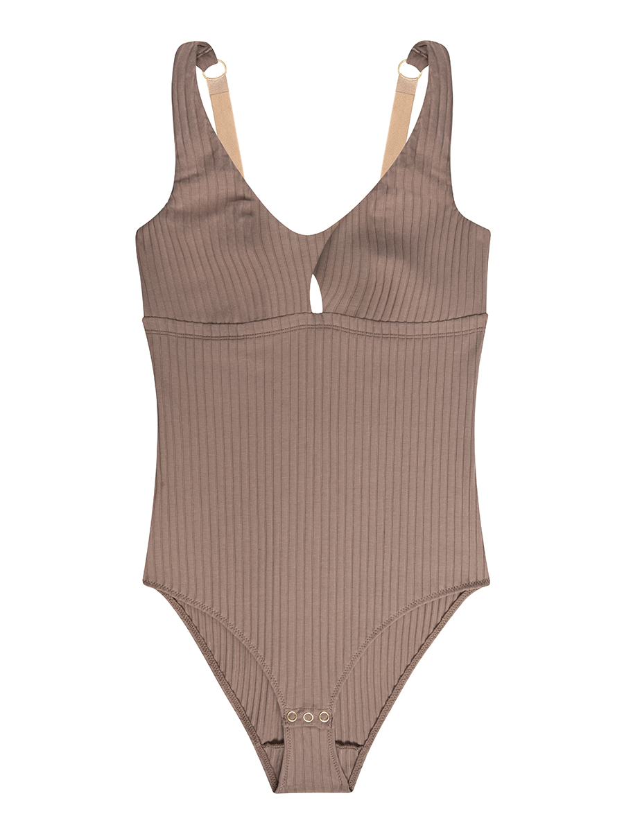 Body twist z bawełny w prążek | Taupe - obrazek 3