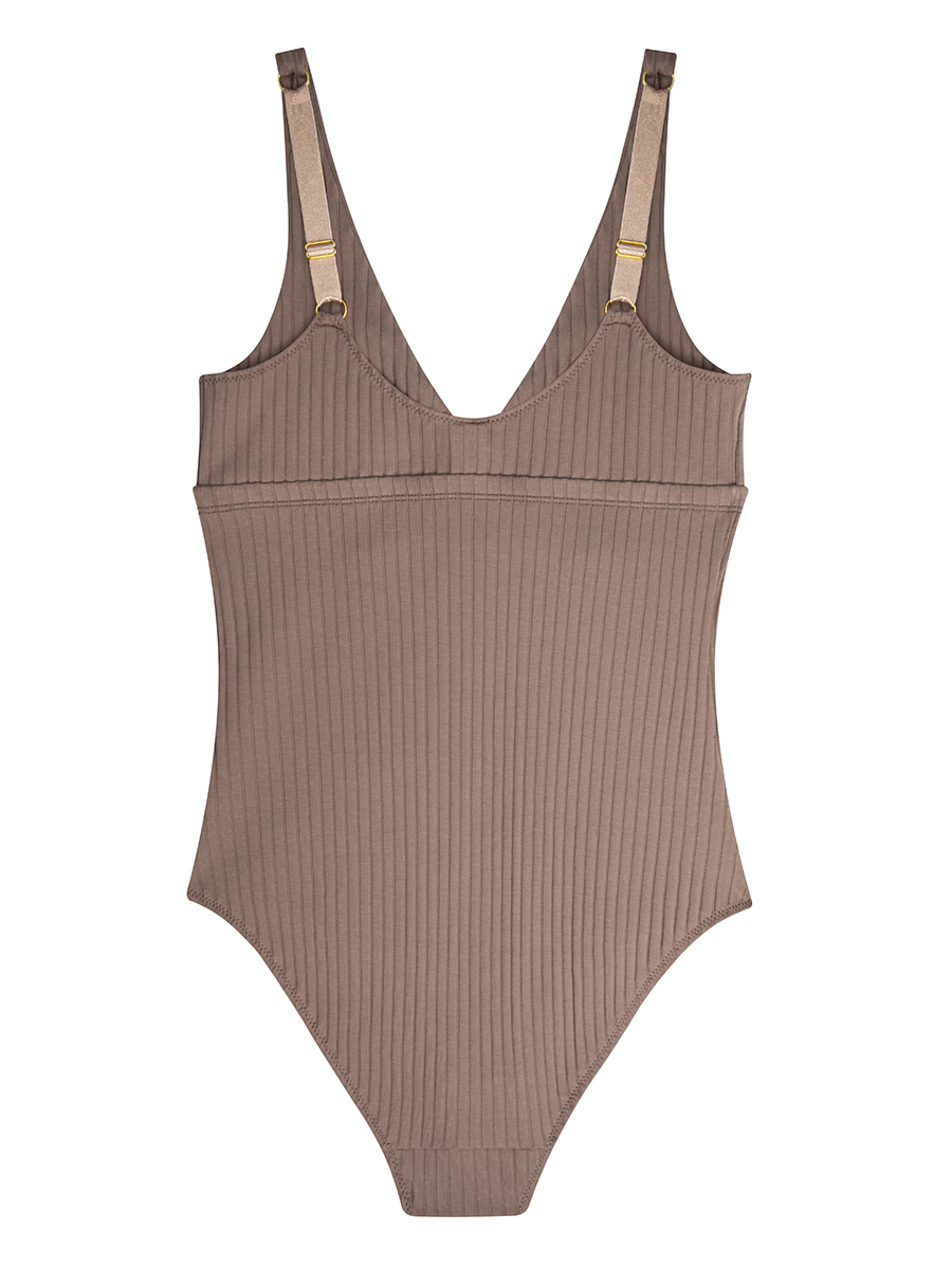 Body twist z bawełny w prążek | Taupe - obrazek 5