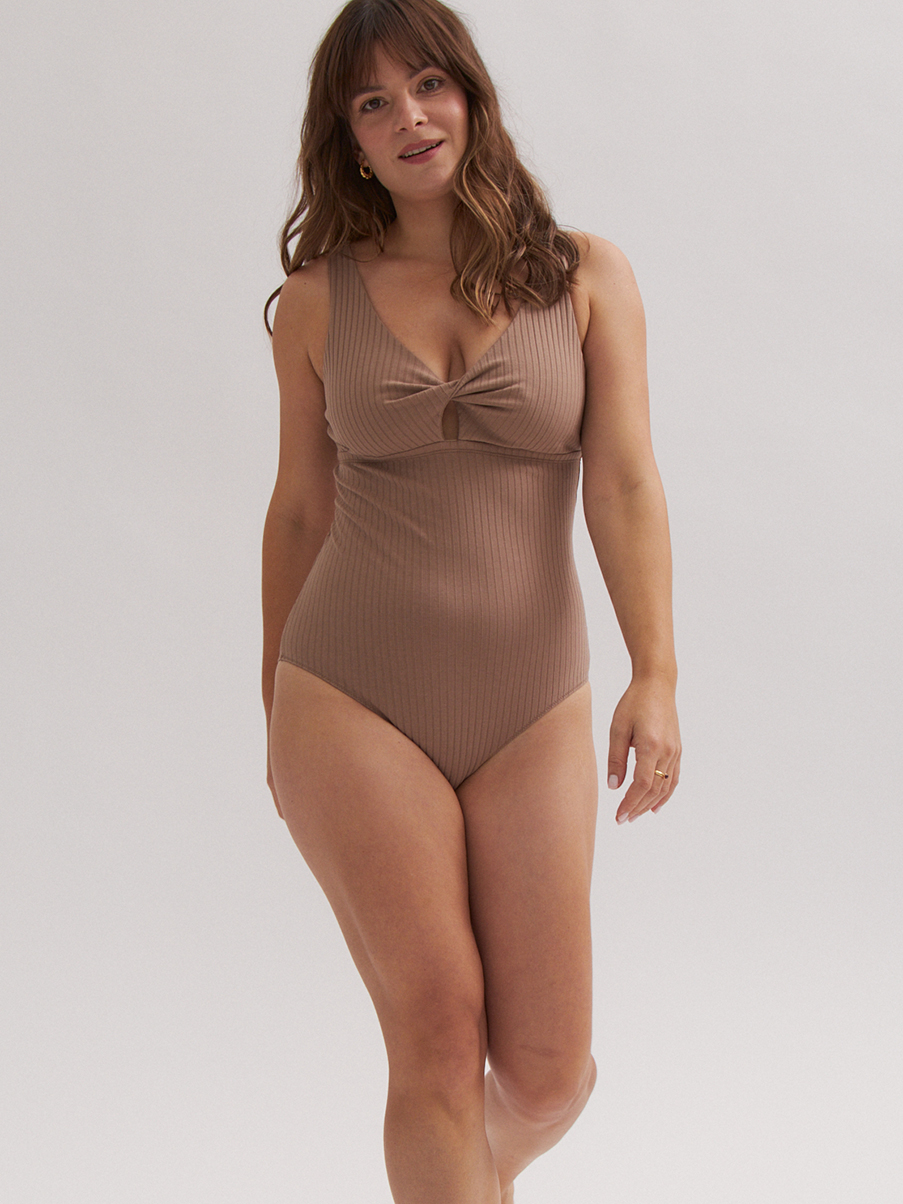 Body twist z bawełny w prążek | Taupe - obrazek 2
