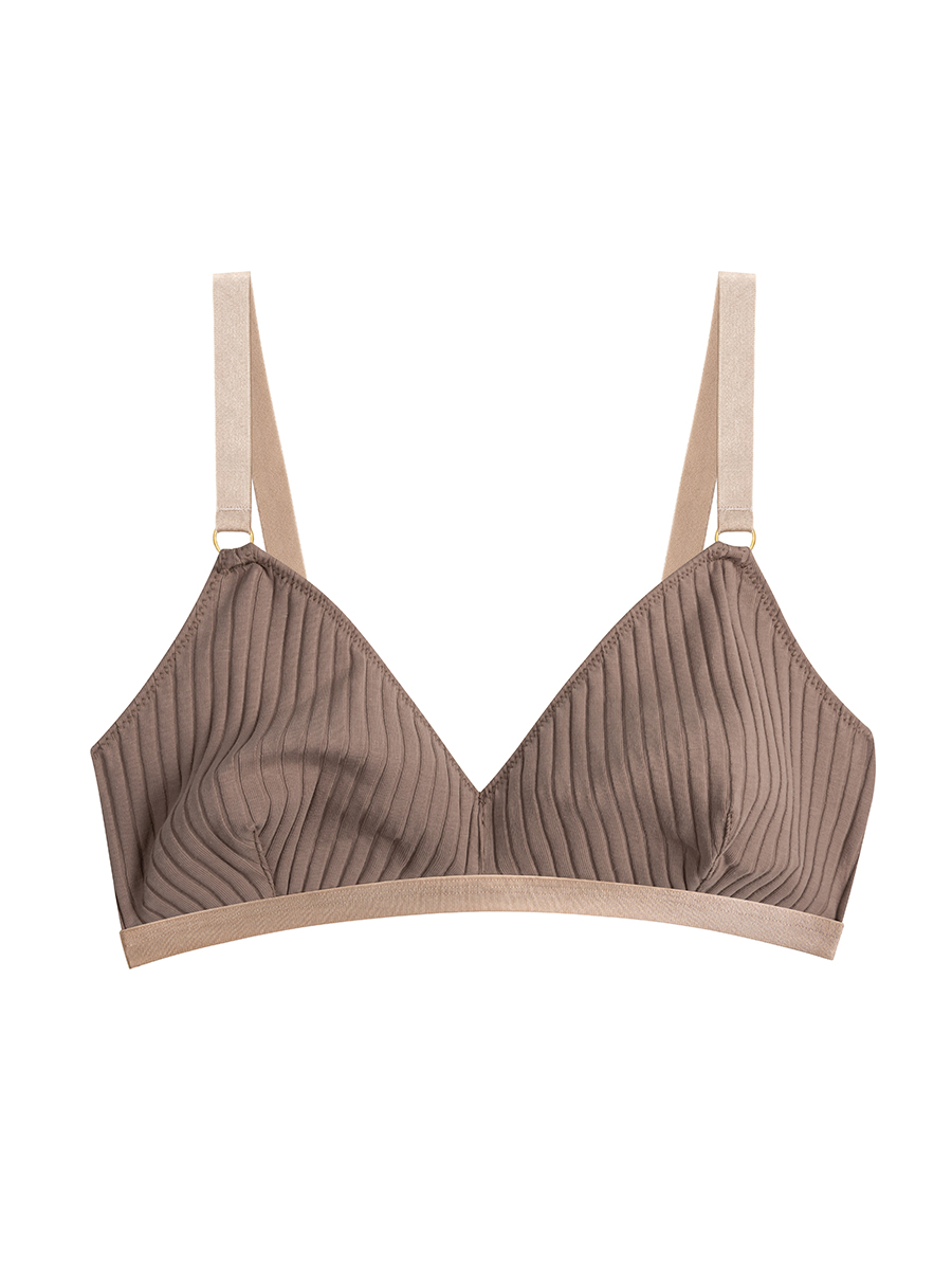 Bralet z bawełny w prążek | Taupe - obrazek 2