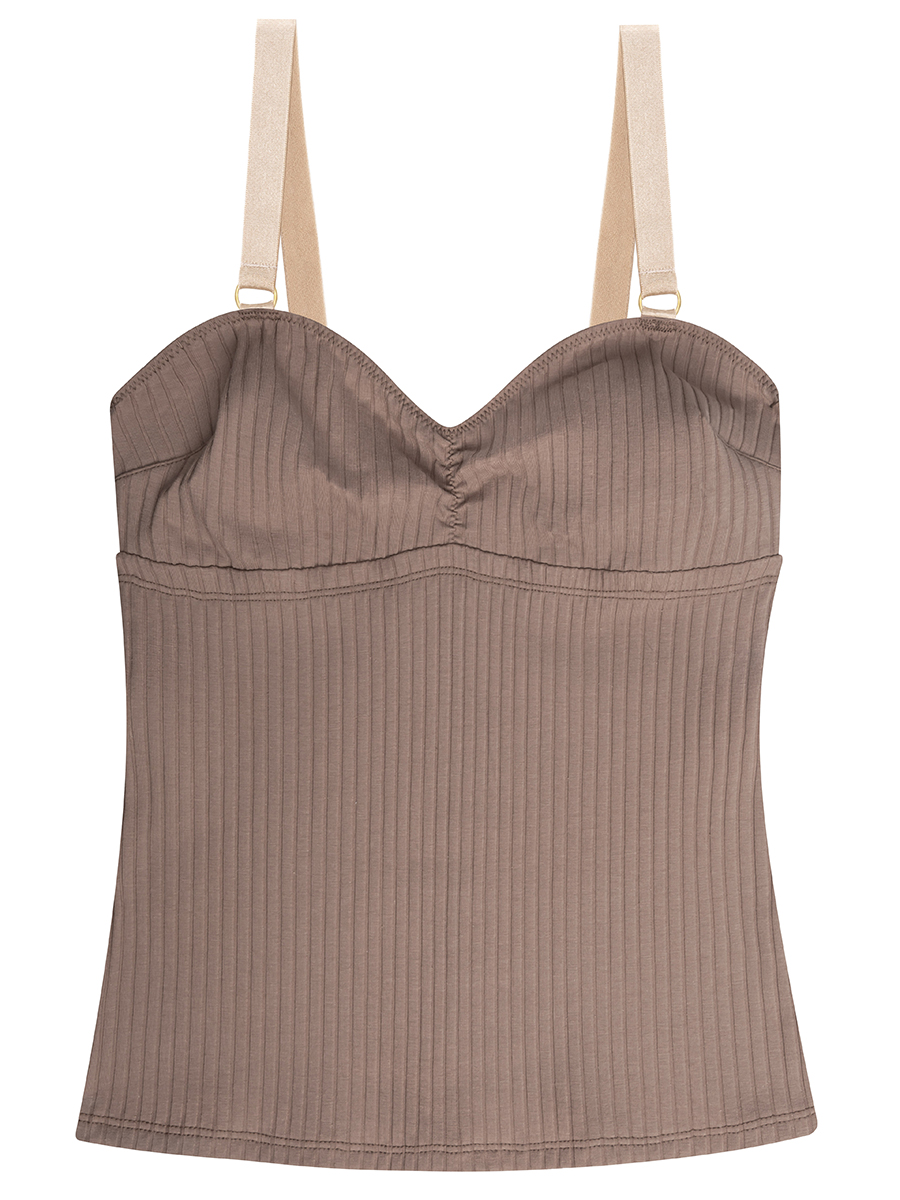 Camisole with bralette | Ribbed Cotton | Taupe - Image 2