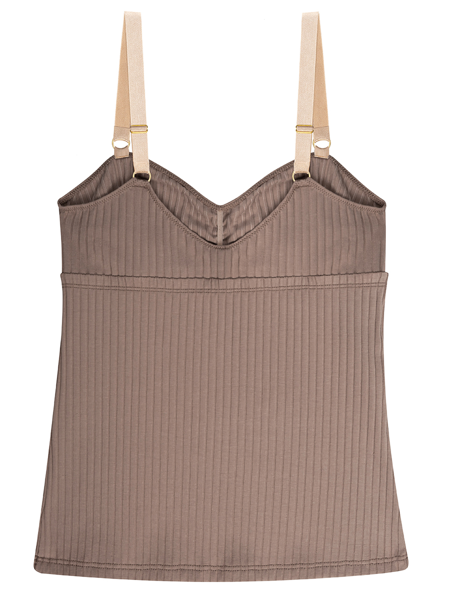 Camisole with bralette | Ribbed Cotton | Taupe - Image 4